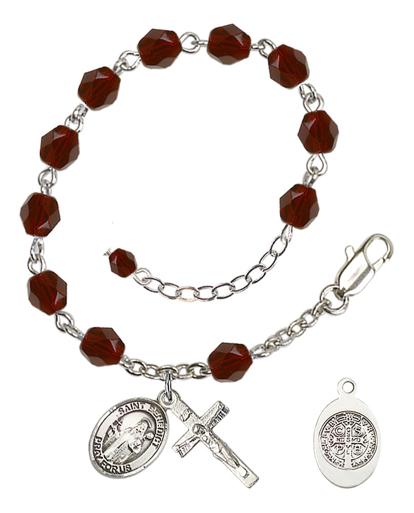 St. Benedict Rosary Bracelet With 6MM Fire Polished Beads (RB6000AMS9008)