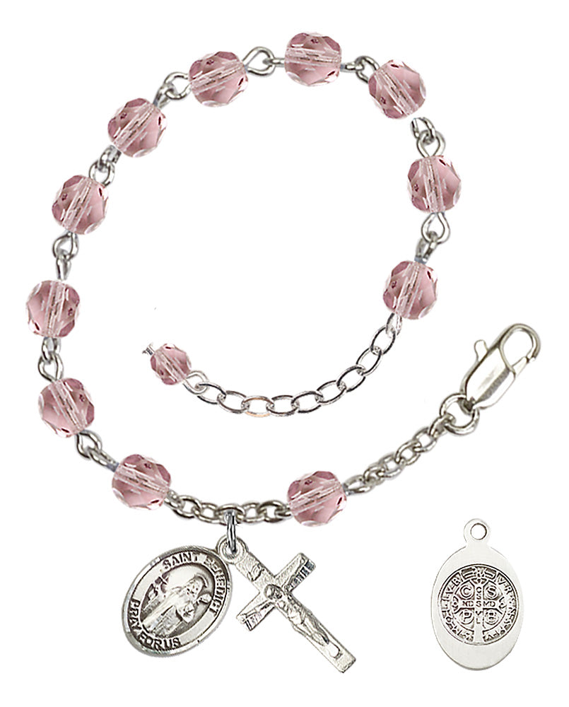 St. Benedict Rosary Bracelet With 6MM Fire Polished Beads (RB6000AMS9008)