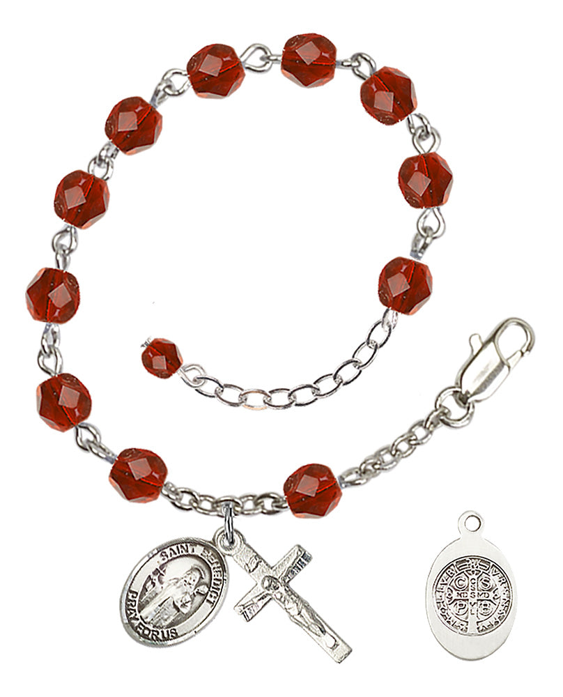 St. Benedict Rosary Bracelet With 6MM Fire Polished Beads (RB6000AMS9008)