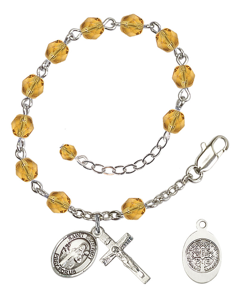 St. Benedict Rosary Bracelet With 6MM Fire Polished Beads (RB6000AMS9008)