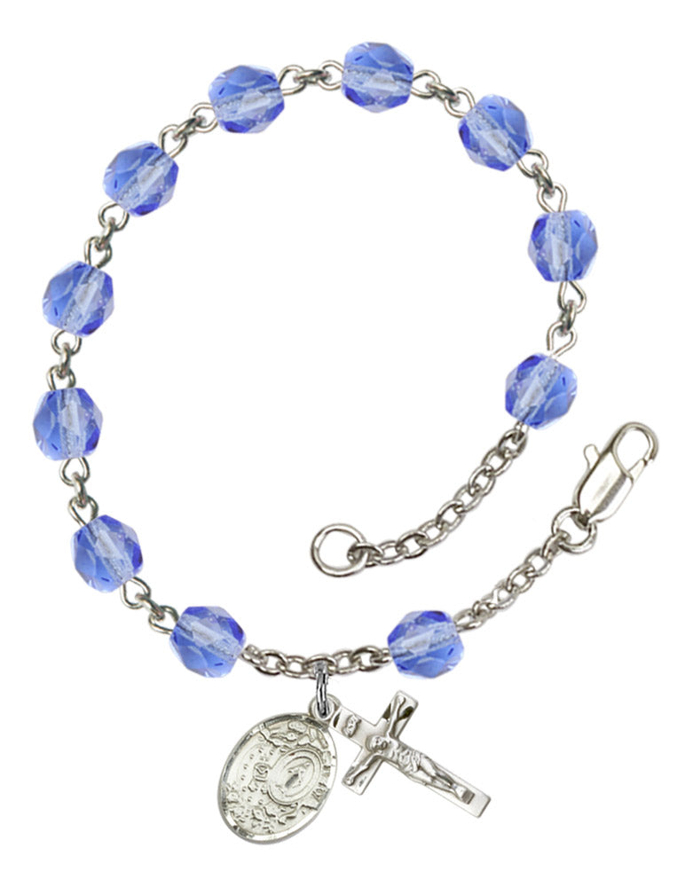 Miraculous Medal & Crucifix Rosary Bracelet With 6MM Fire Polished Beads (RB6000AMS9682)