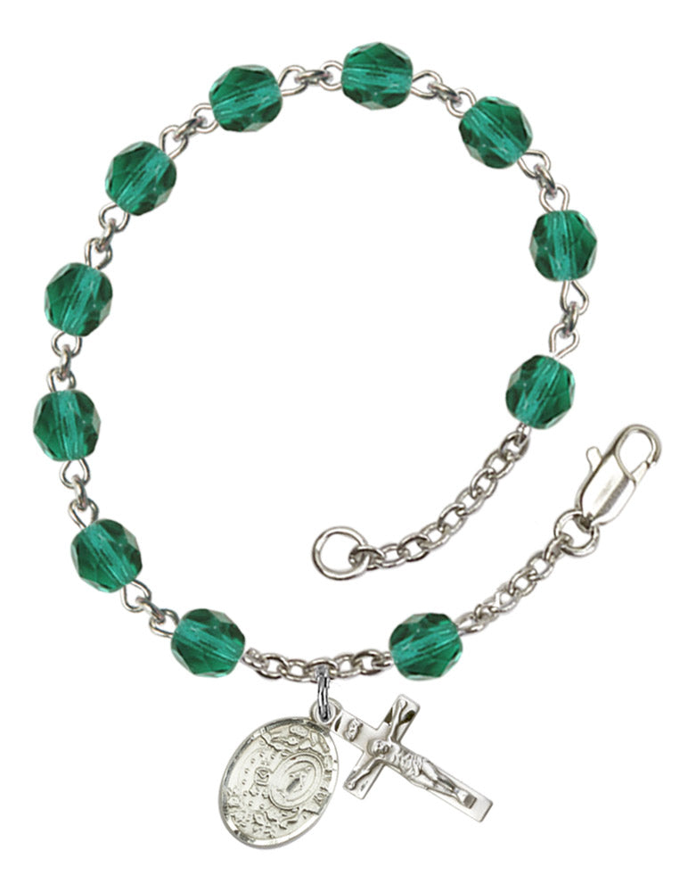 Miraculous Medal & Crucifix Rosary Bracelet With 6MM Fire Polished Beads (RB6000AMS9682)