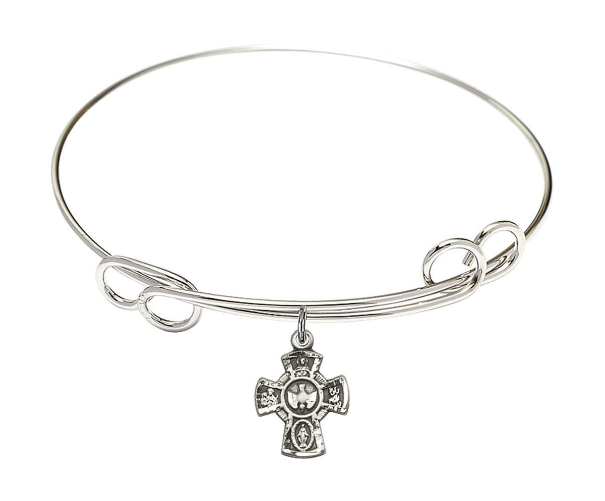 5-Way Double Loop Bangle Bracelet - Sterling Silver Charm 3145SS