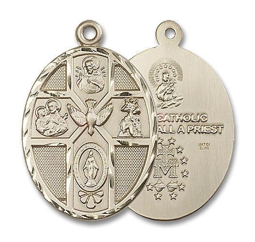 5-Way Holy Spirit Medal - 14kt Gold 1 7/8 x 1 1/4 Oval Pendant 0680
