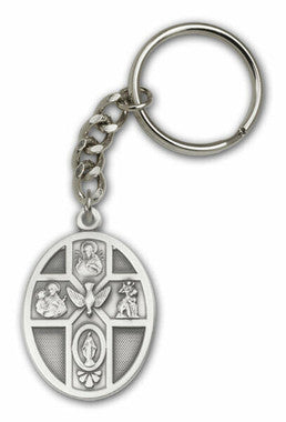 5-Way Cross Medal Keychain - Silver Finish