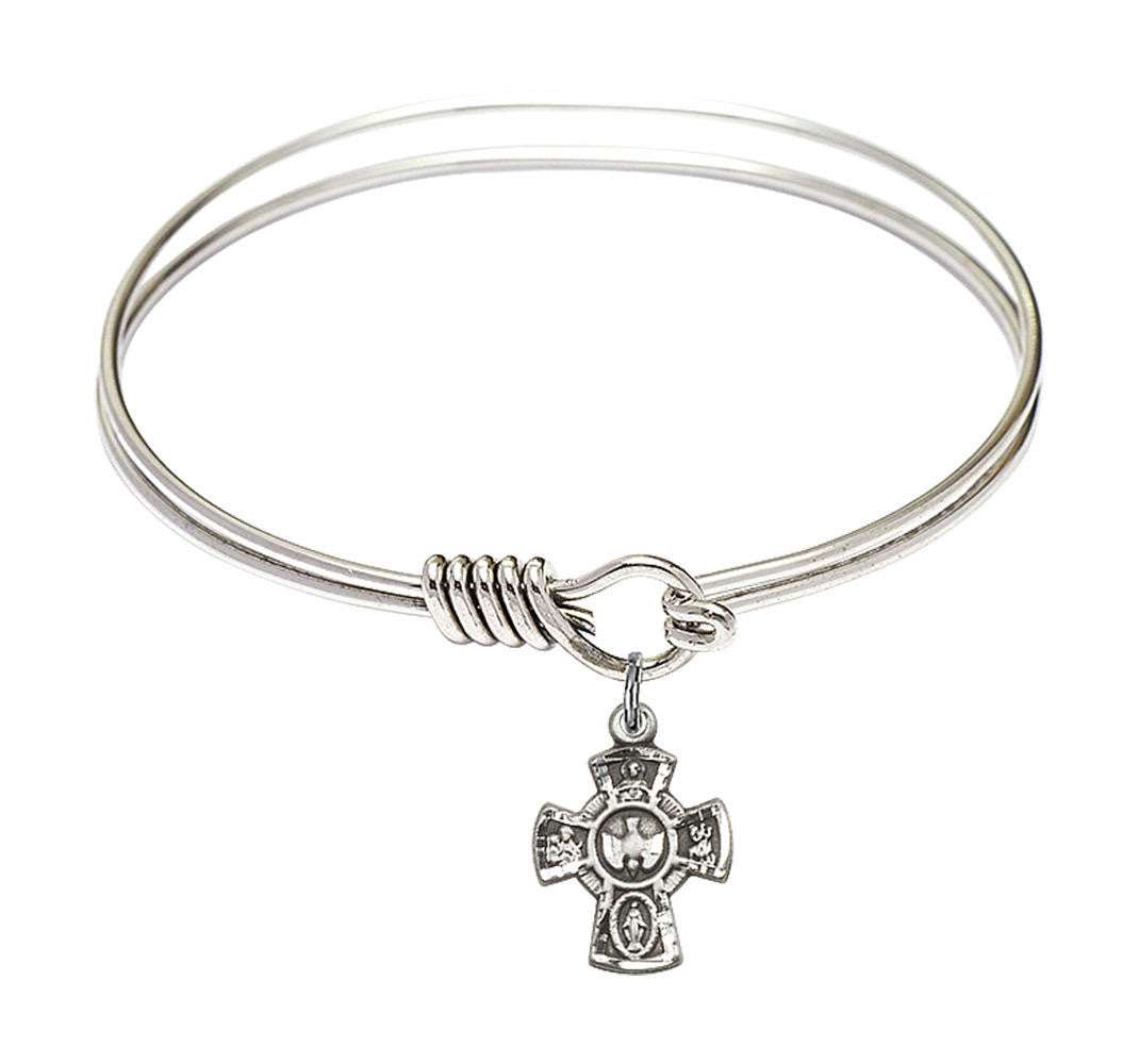 5-Way Round Eye Hook Bangle Bracelet - Sterling Silver Charm - 6.25 Inch 3145SS