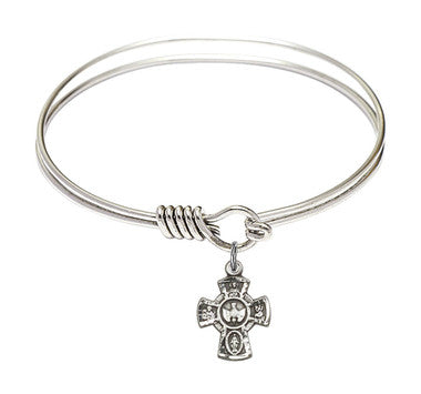 5-Way Round Eye Hook Bangle Bracelet - Sterling Silver Charm - 6.25 Inch  (3145SS)