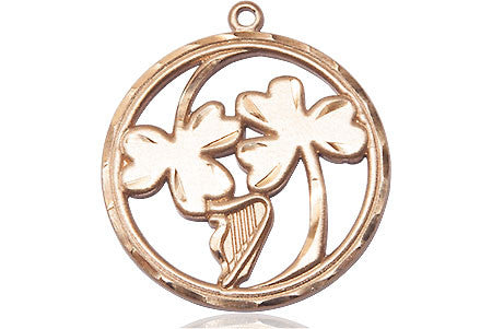 Cut Out Irish Shamrock & Harp Pendant - 14kt Gold 7/8" x 7/8"