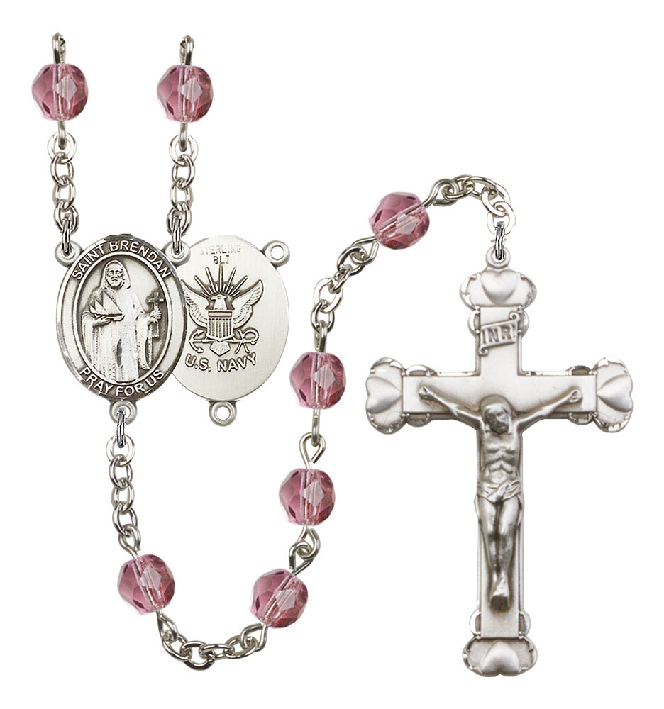 St. Brendan The Navigator/Navy Rosary - 6MM Fire Polished Beads (8018S6)