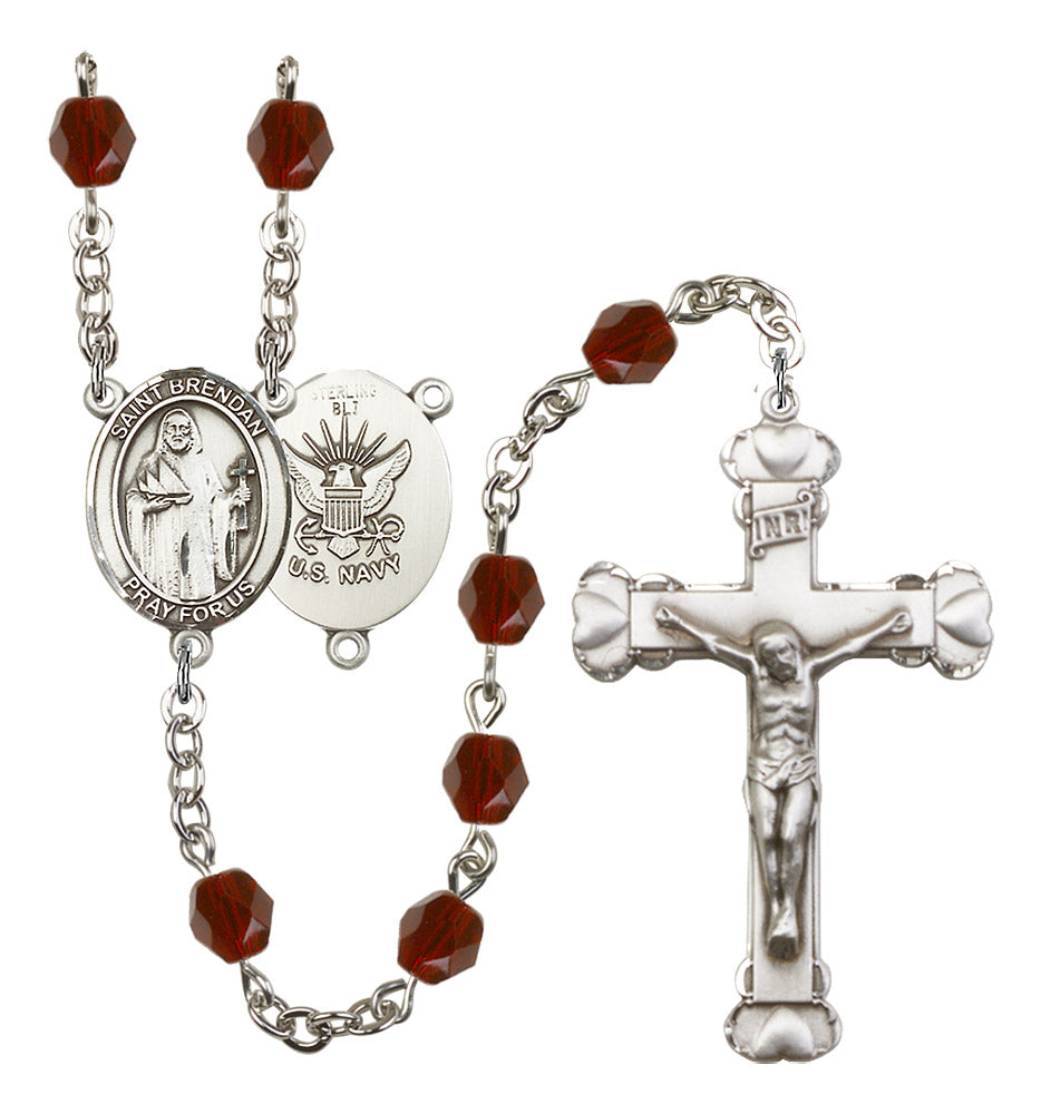 St. Brendan The Navigator/Navy Rosary - 6MM Fire Polished Beads (8018S6)