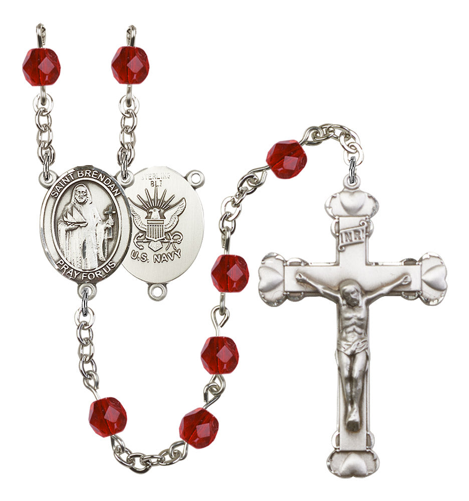 St. Brendan The Navigator/Navy Rosary - 6MM Fire Polished Beads (8018S6)