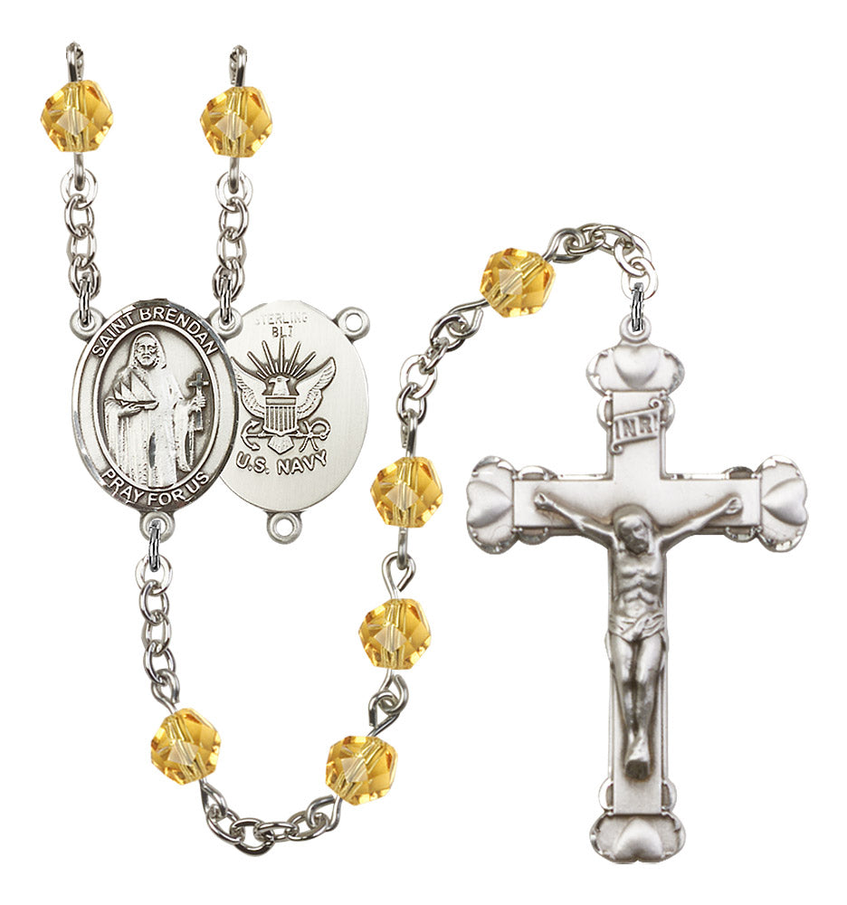 St. Brendan The Navigator/Navy Rosary - 6MM Fire Polished Beads (8018S6)