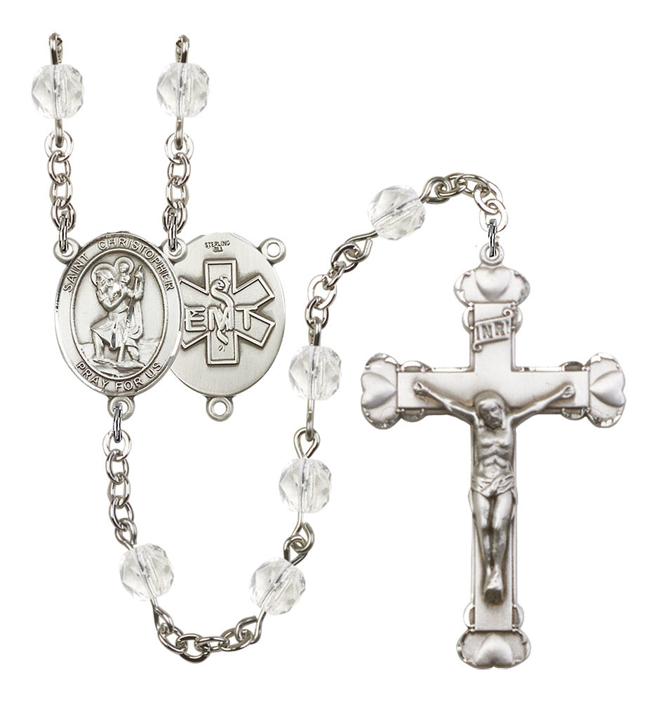 St. Christopher / EMT Rosary - 6MM Fire Polished Beads (8022S10SS)