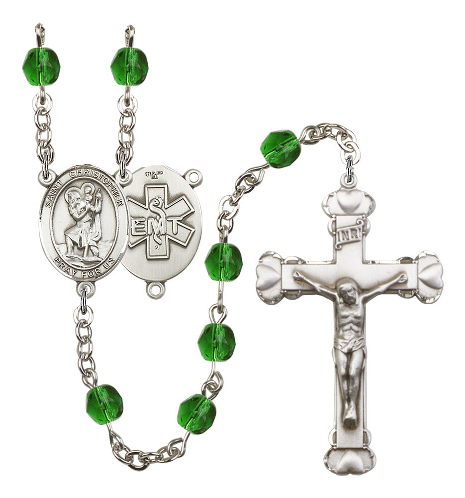 St. Christopher / EMT Rosary - 6MM Fire Polished Beads (8022S10SS)