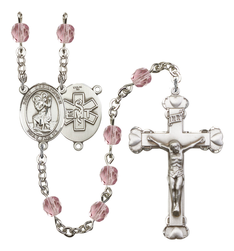 St. Christopher / EMT Rosary - 6MM Fire Polished Beads (8022S10SS)