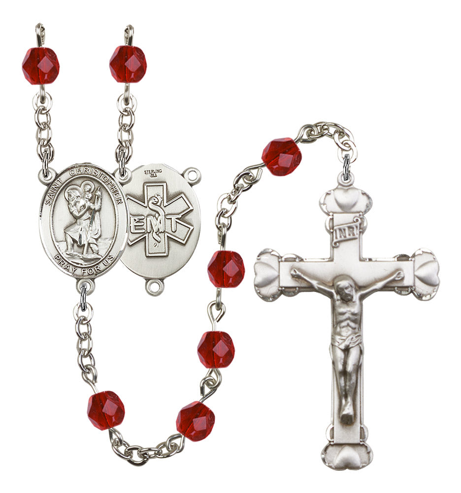 St. Christopher / EMT Rosary - 6MM Fire Polished Beads (8022S10SS)