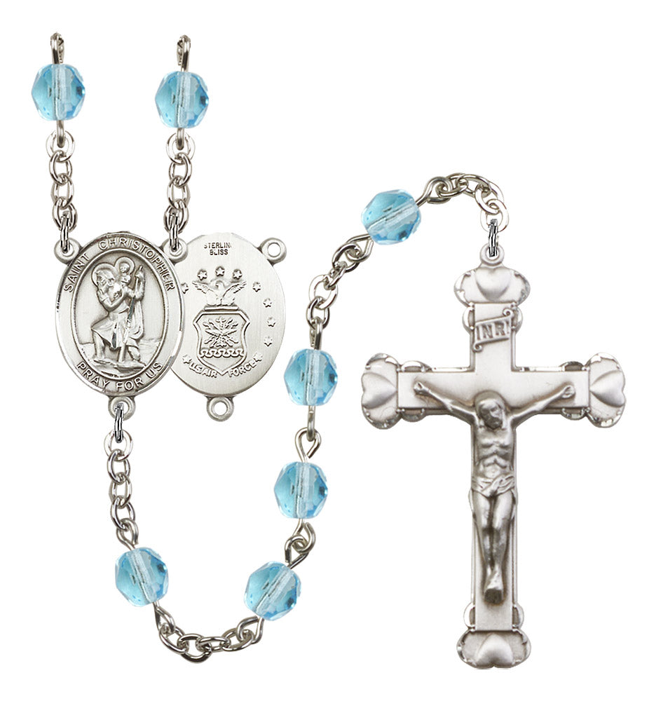 St. Christopher / Air Force Rosary - 6MM Fire Polished Beads (8022S1SS)