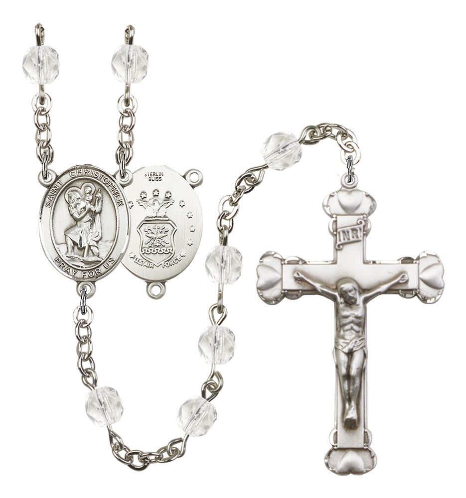 St. Christopher / Air Force Rosary - 6MM Fire Polished Beads (8022S1SS)