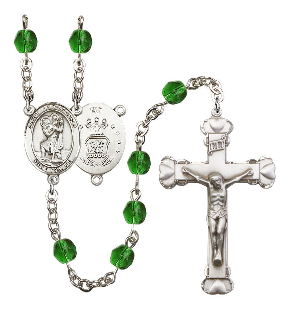St. Christopher / Air Force Rosary - 6MM Fire Polished Beads (8022S1SS)