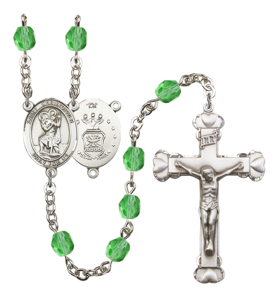 St. Christopher / Air Force Rosary - 6MM Fire Polished Beads (8022S1SS)