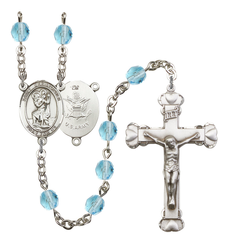 St. Christopher / Army Rosary - 6MM Fire Polished Beads (8022S2SS)