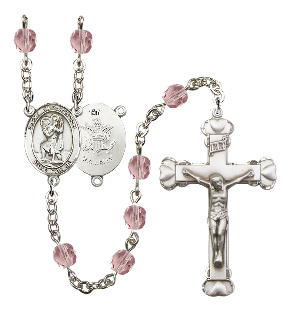 St. Christopher / Army Rosary - 6MM Fire Polished Beads (8022S2SS)