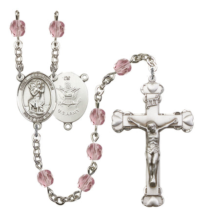 St. Christopher / Army Rosary - 6MM Fire Polished Beads (8022S2SS)