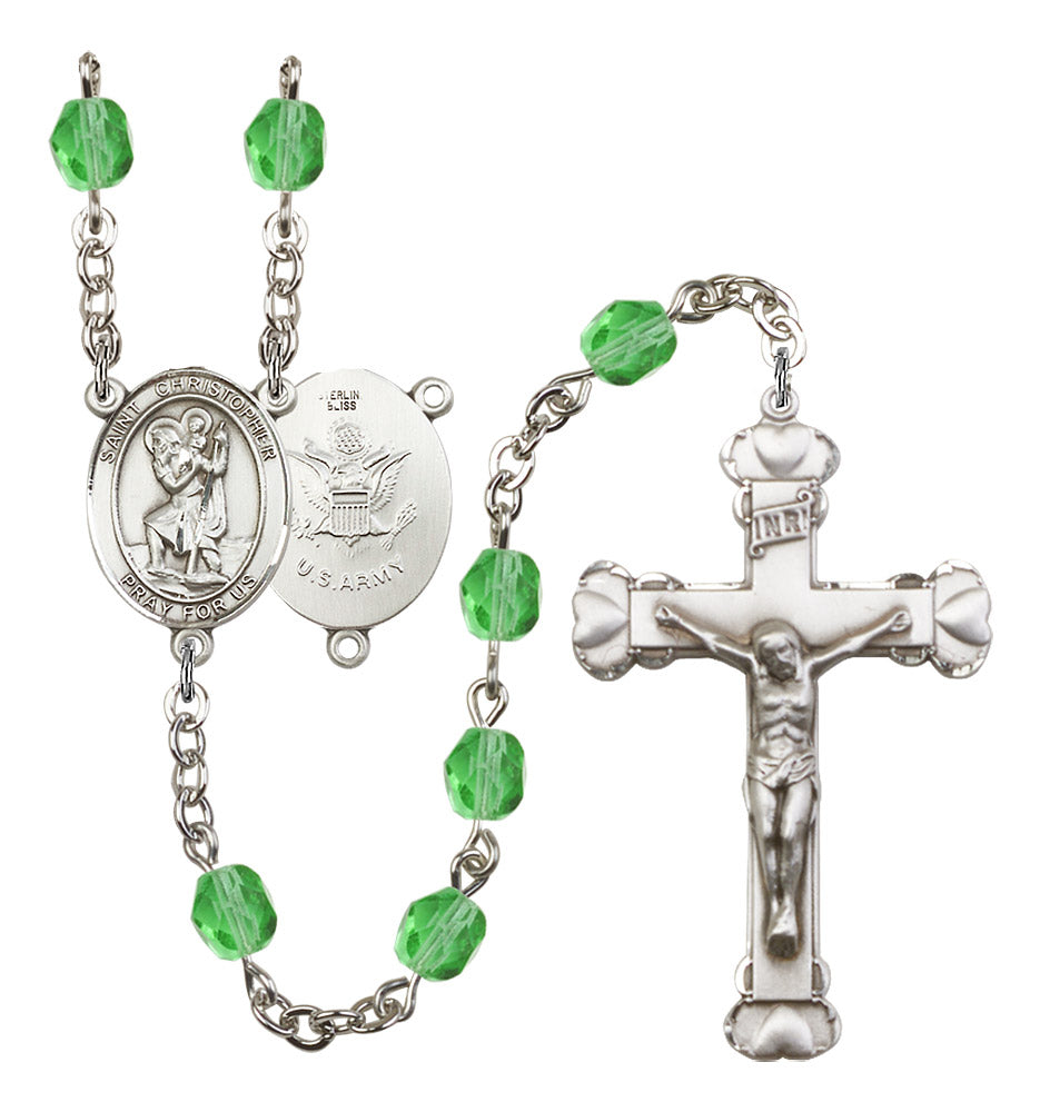 St. Christopher / Army Rosary - 6MM Fire Polished Beads (8022S2SS)