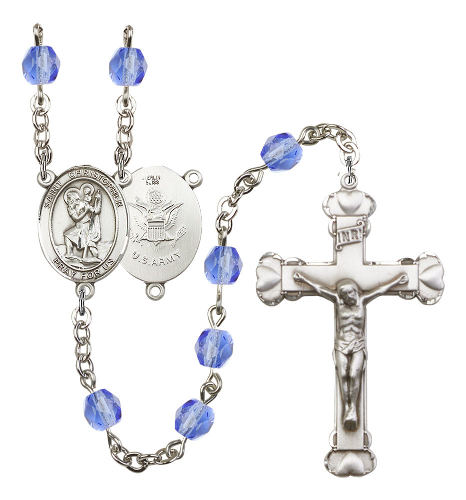 St. Christopher / Army Rosary - 6MM Fire Polished Beads (8022S2SS)