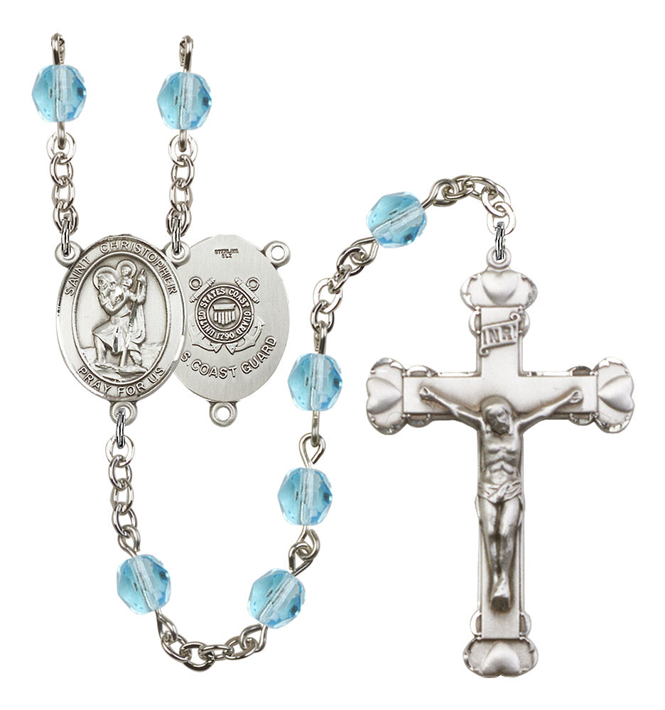 St. Christopher / Coast Guard Rosary - 6MM Fire Polished Beads (8022S3SS)