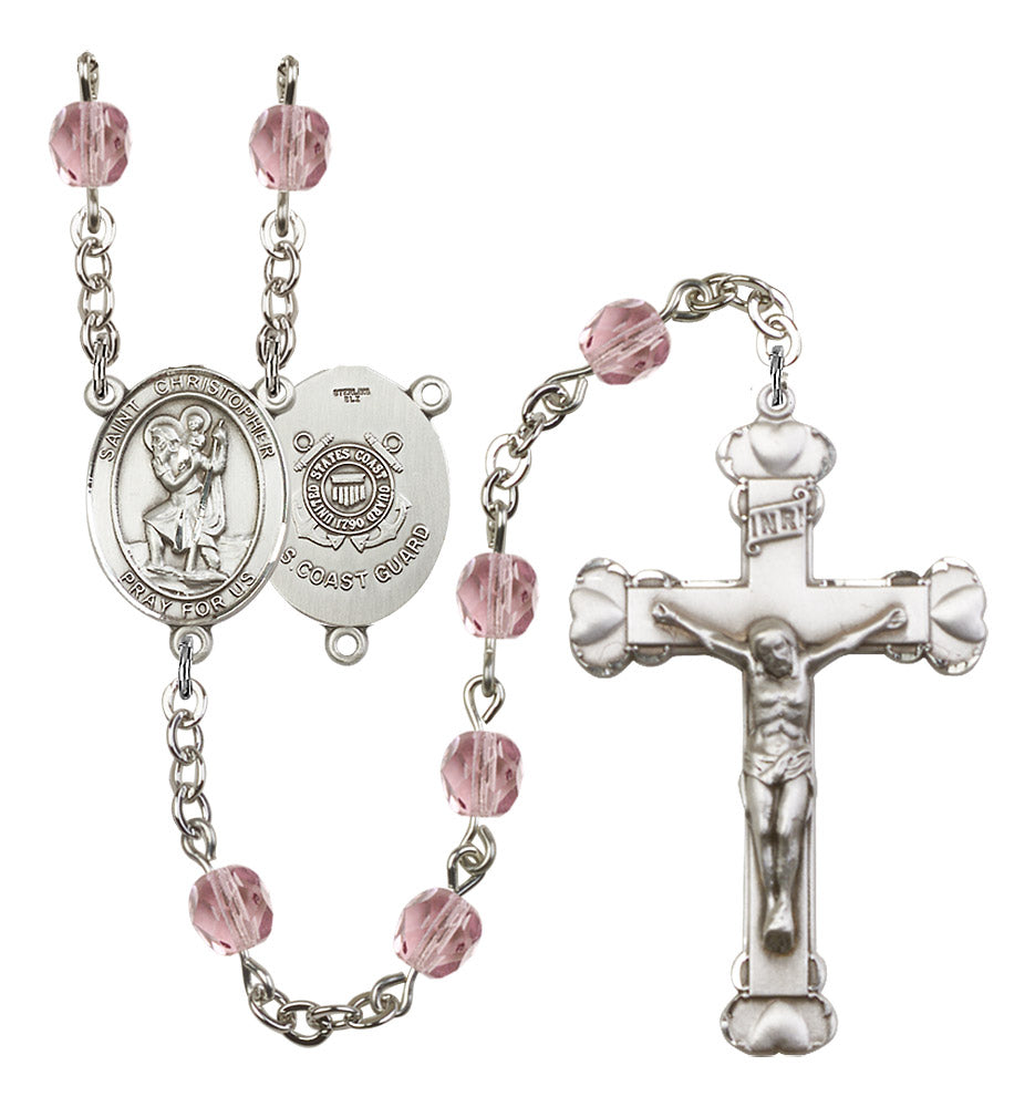 St. Christopher / Coast Guard Rosary - 6MM Fire Polished Beads (8022S3SS)