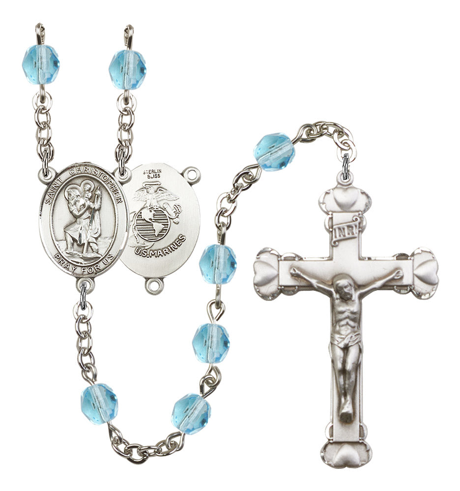 St. Christopher / Marines Rosary - 6MM Fire Polished Beads (8022S4SS)