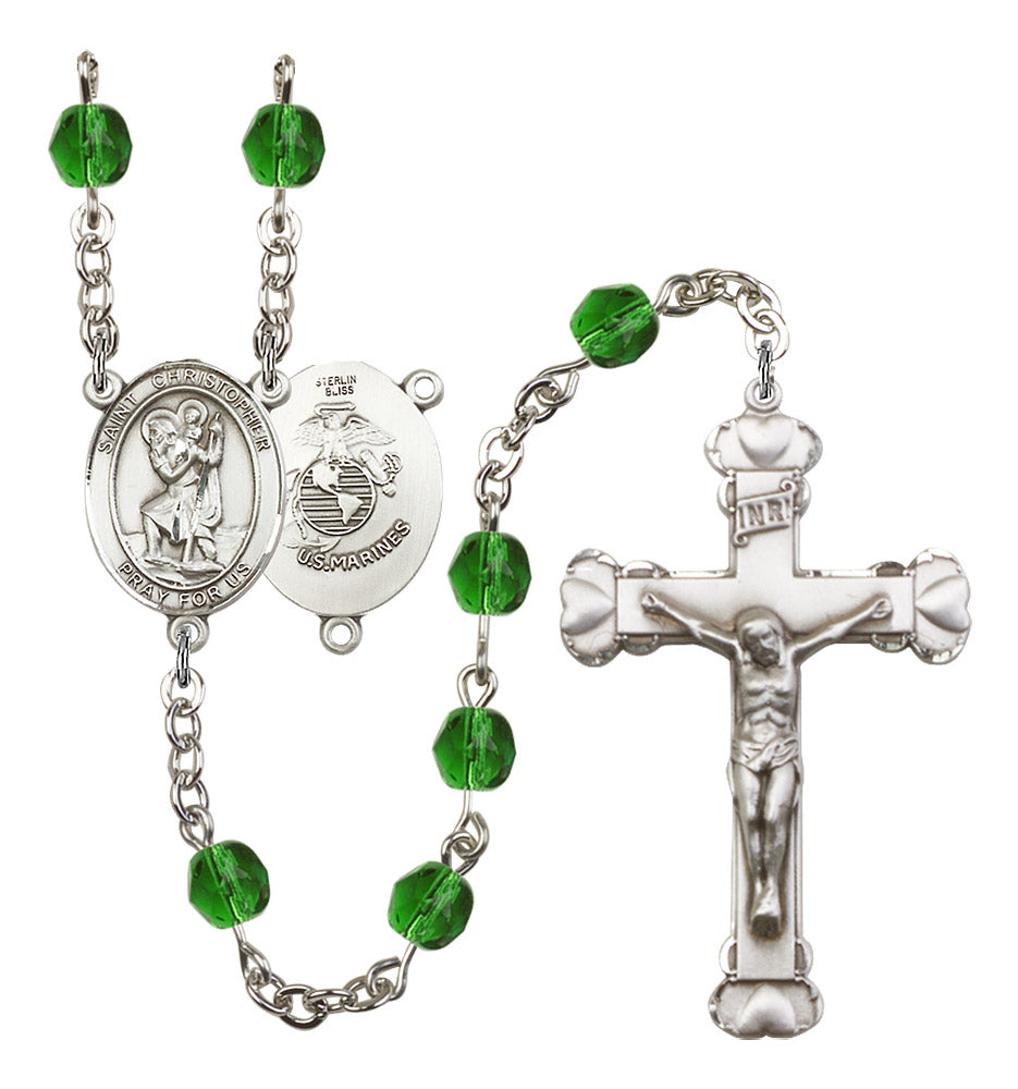 St. Christopher / Marines Rosary - 6MM Fire Polished Beads (8022S4SS)