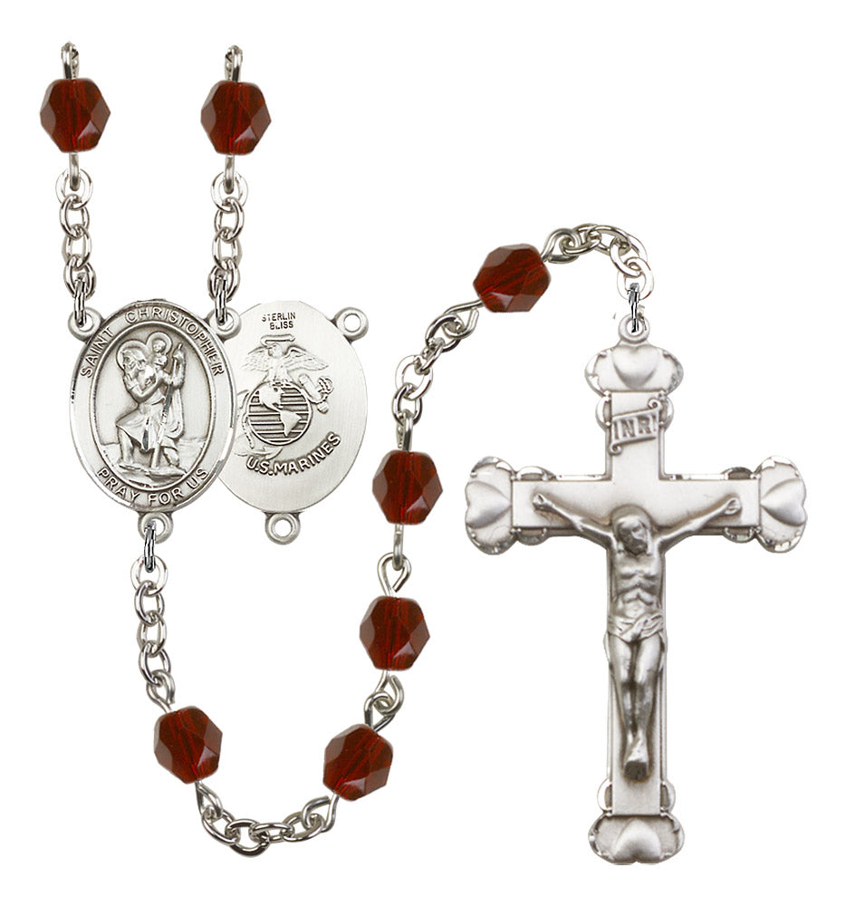 St. Christopher / Marines Rosary - 6MM Fire Polished Beads (8022S4SS)