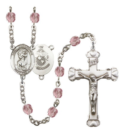 St. Christopher / Marines Rosary - 6MM Fire Polished Beads (8022S4SS)
