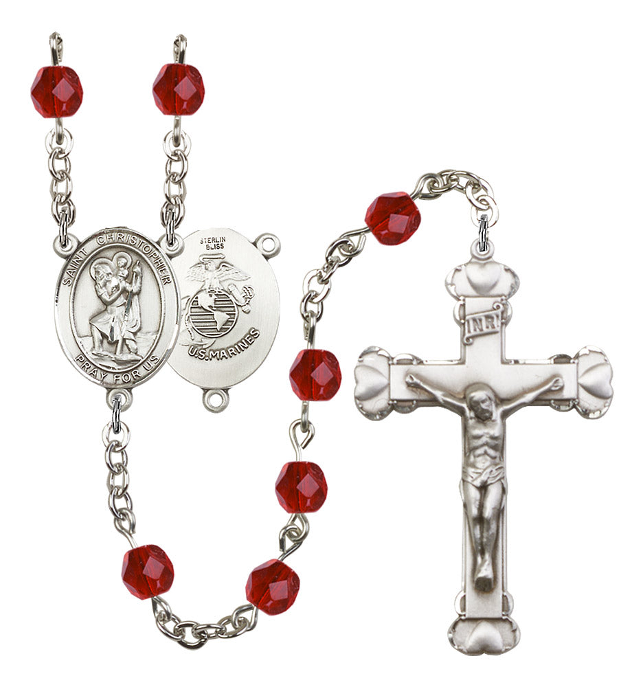 St. Christopher / Marines Rosary - 6MM Fire Polished Beads (8022S4SS)