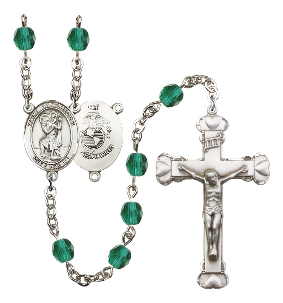 St. Christopher / Marines Rosary - 6MM Fire Polished Beads (8022S4SS)