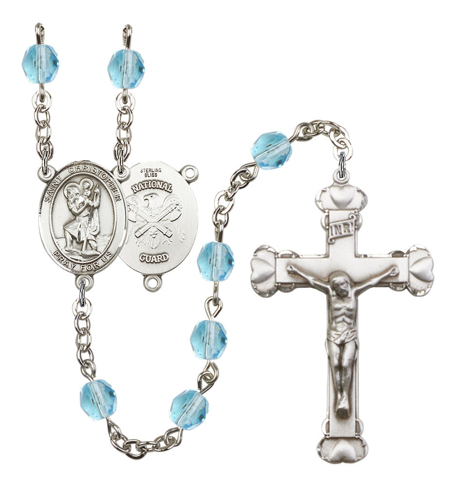 St. Christopher / National Guard Rosary - 6MM Fire Polished Beads (8022S5SS)