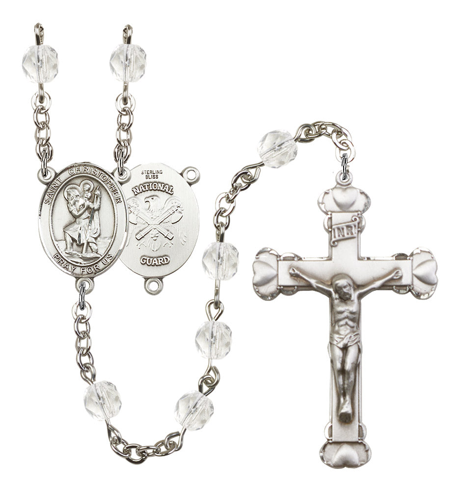 St. Christopher / National Guard Rosary - 6MM Fire Polished Beads (8022S5SS)