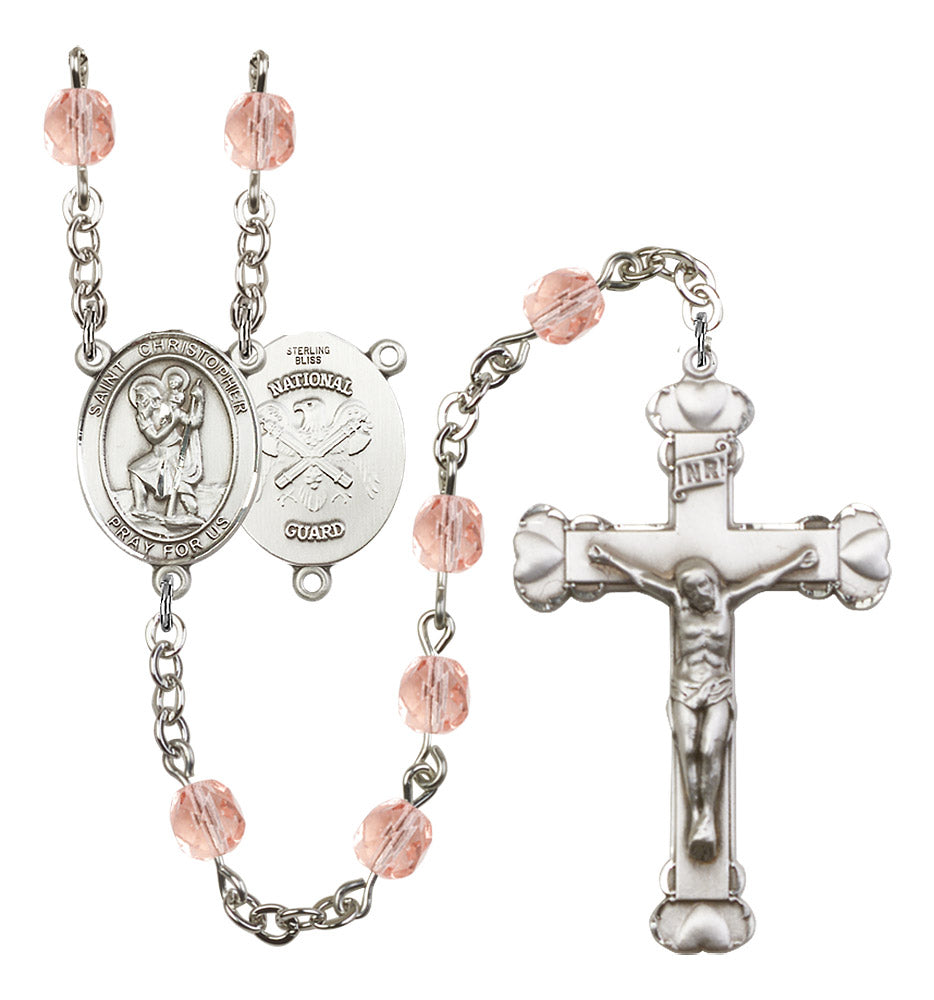 St. Christopher / National Guard Rosary - 6MM Fire Polished Beads (8022S5SS)