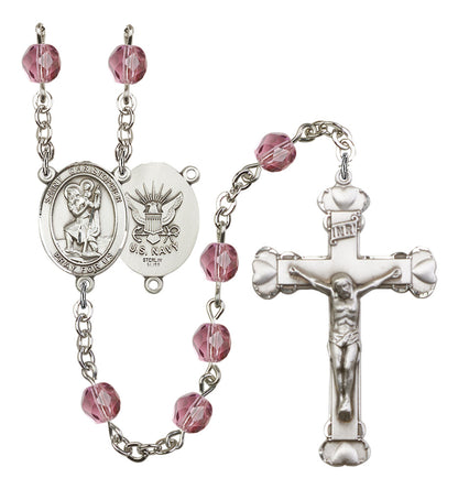 St. Christopher / Navy Rosary - 6MM Fire Polished Beads (8022S6SS)
