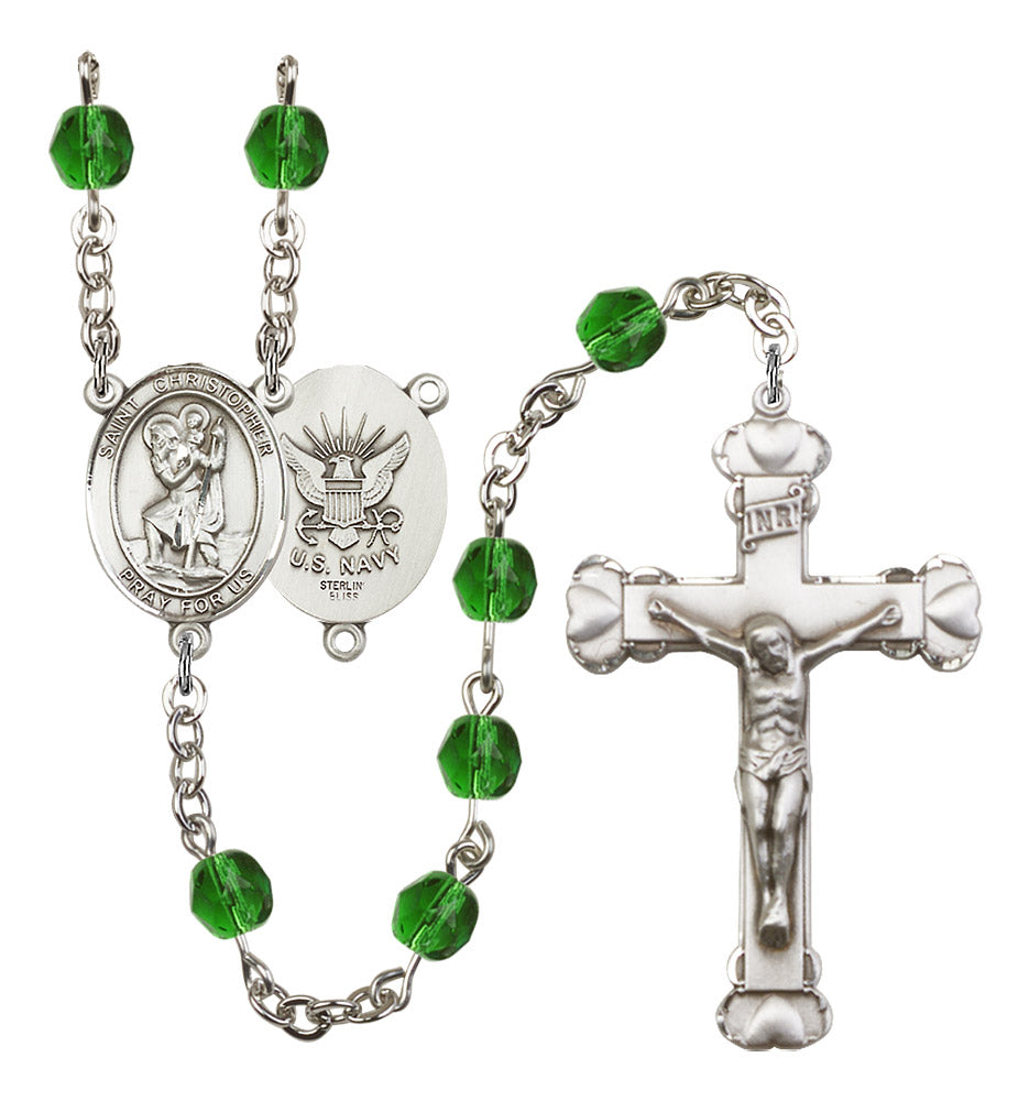 St. Christopher / Navy Rosary - 6MM Fire Polished Beads (8022S6SS)