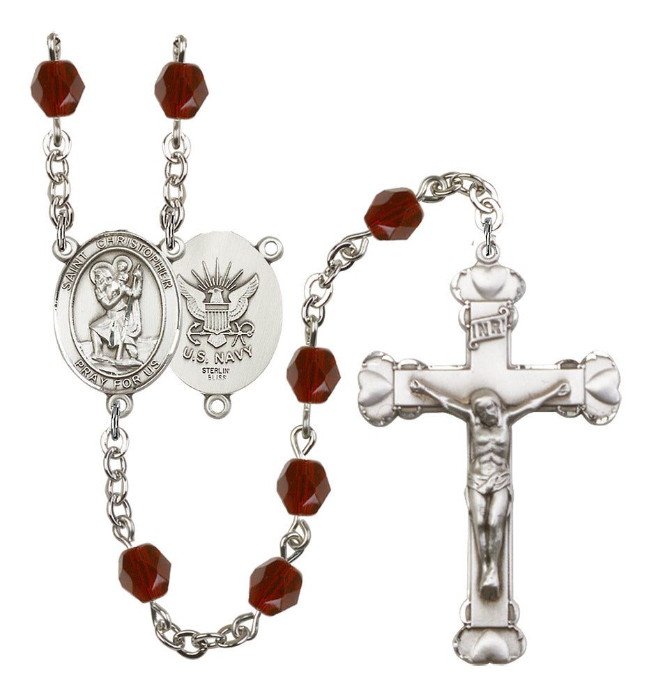 St. Christopher / Navy Rosary - 6MM Fire Polished Beads (8022S6SS)