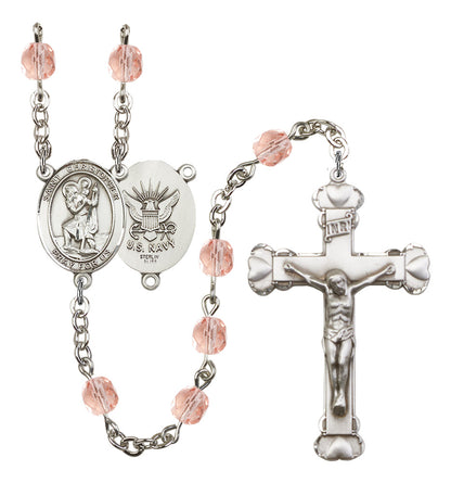 St. Christopher / Navy Rosary - 6MM Fire Polished Beads (8022S6SS)
