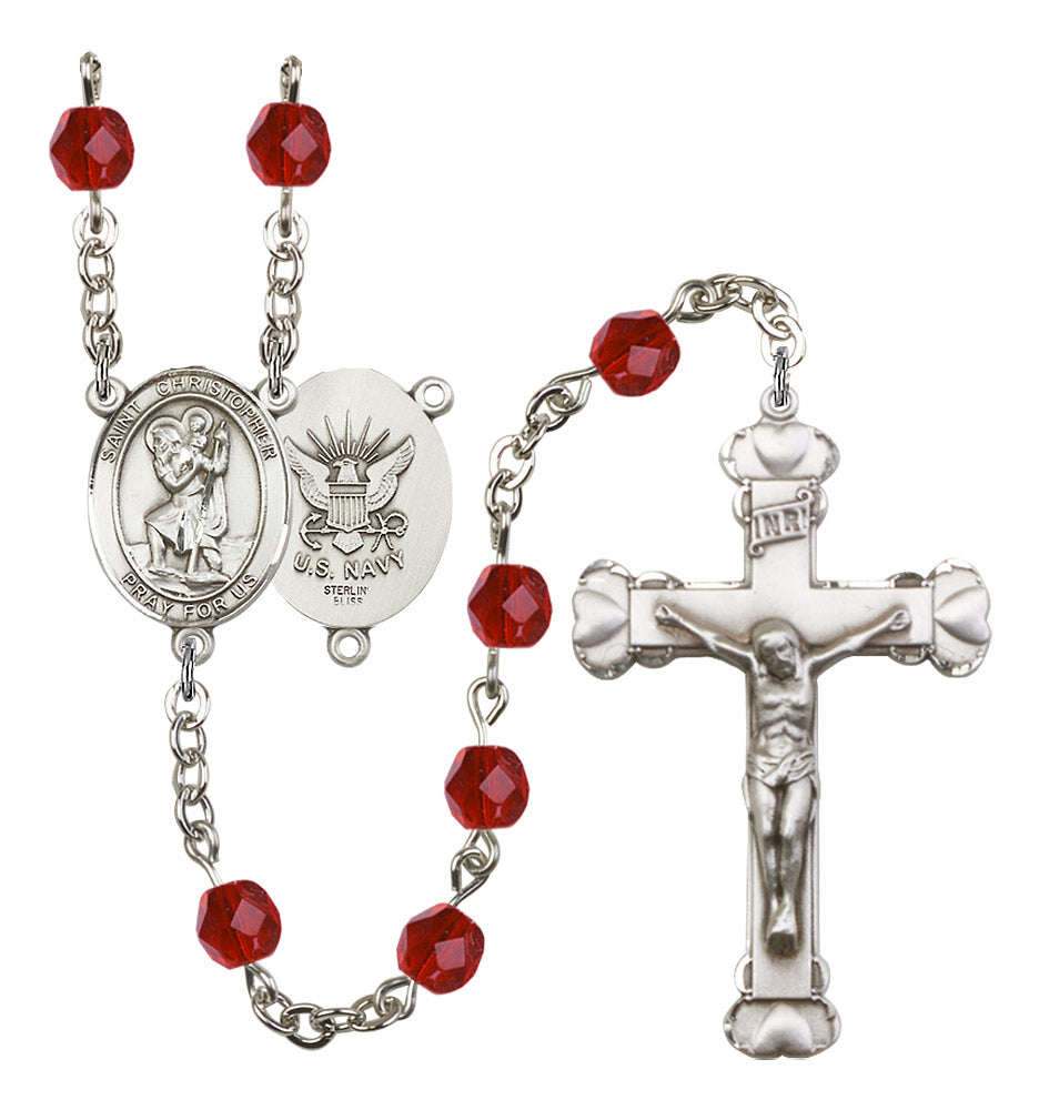 St. Christopher / Navy Rosary - 6MM Fire Polished Beads (8022S6SS)