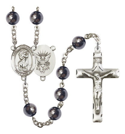 St. Christopher / Navy Rosary - 6 Bead Options (8022S6SS)