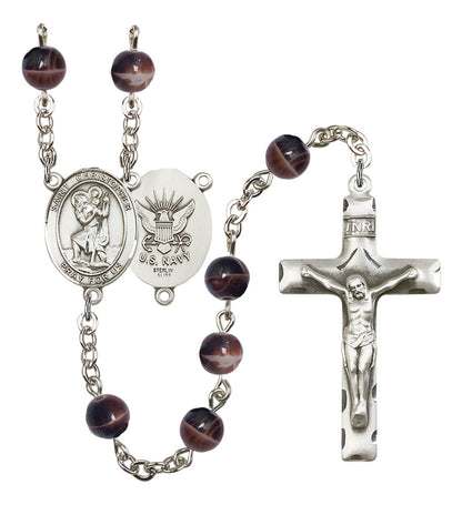 St. Christopher / Navy Rosary - 6 Bead Options (8022S6SS)