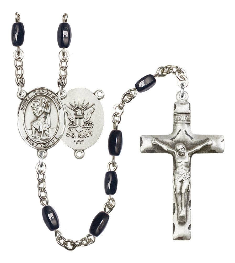 St. Christopher / Navy Rosary - 6 Bead Options (8022S6SS)