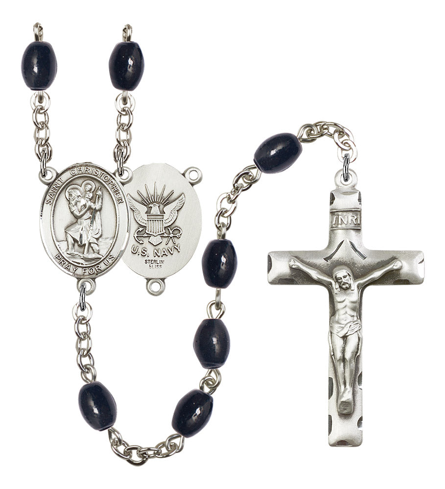 St. Christopher / Navy Rosary - 6 Bead Options (8022S6SS)