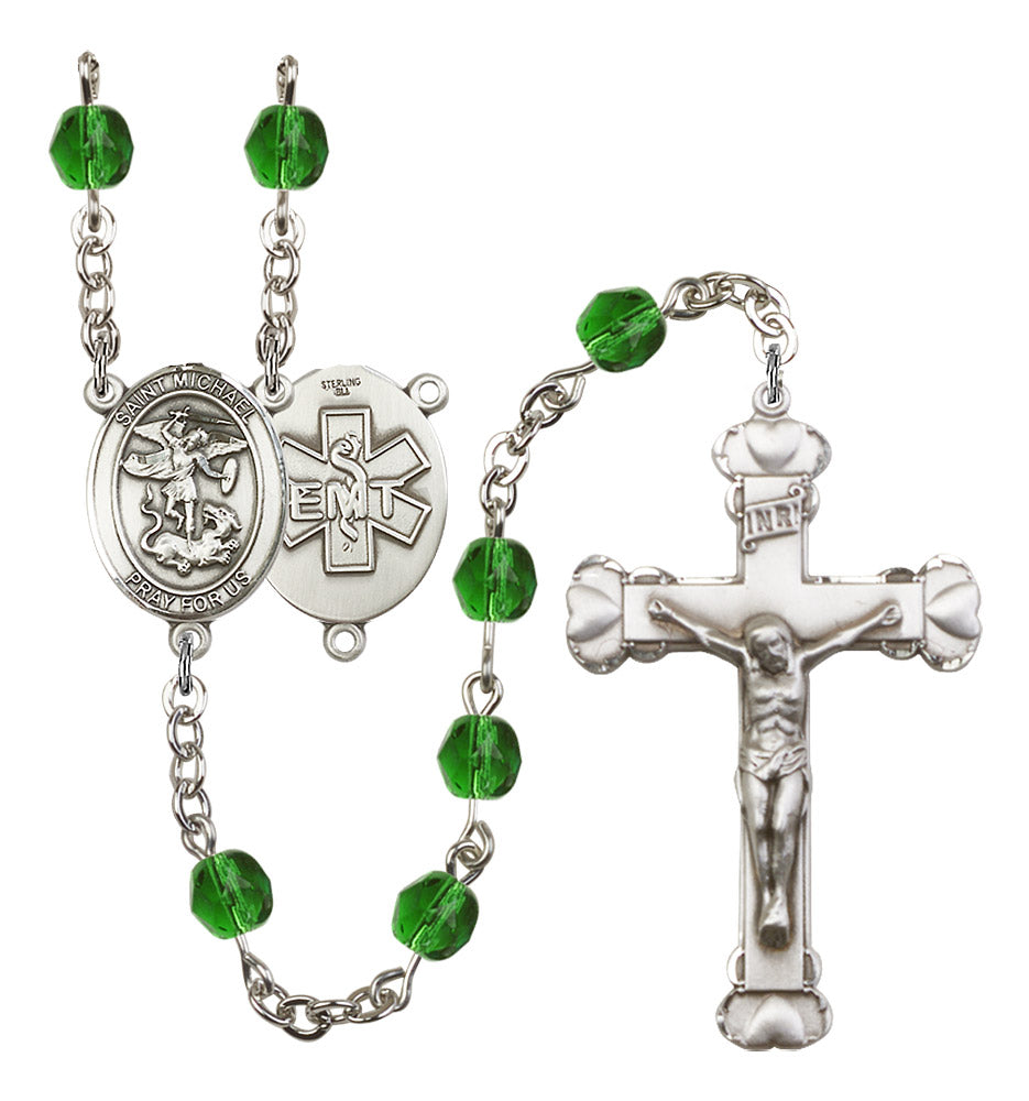 St. Michael / EMT Rosary - 6MM Fire Polished Beads (8076S10SS)